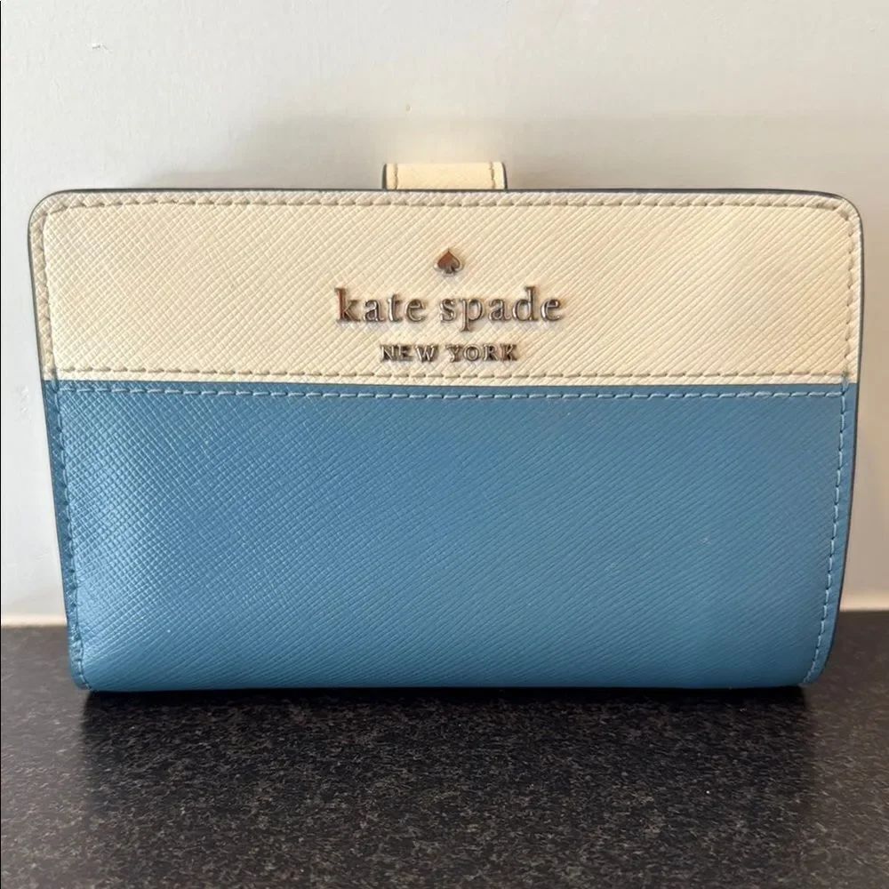Kate Spade Staci Bifold Colorblock Wallet, Blue Ivory Leather, Coin Zip